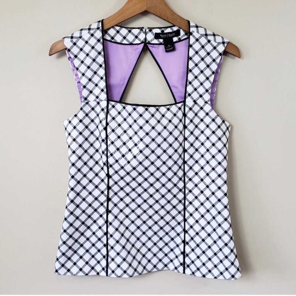 WHBM Plaid Cut-out Structured Top